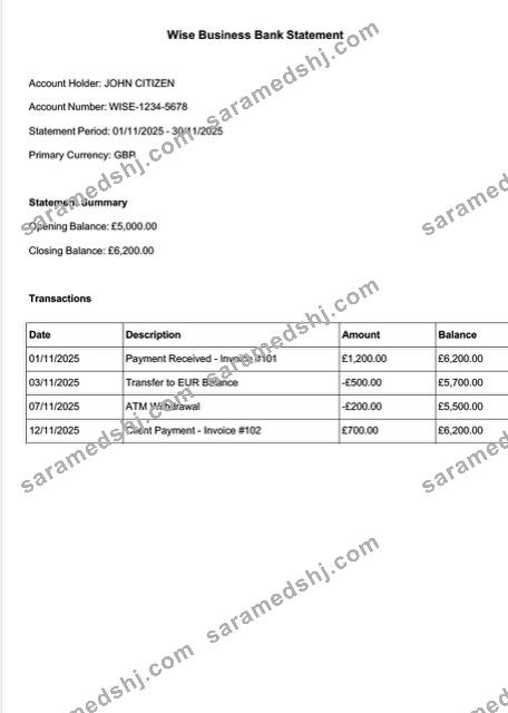 UK Wise Bank statement Word and PDF template